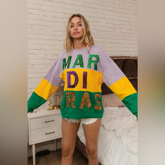 BiBi Sequin Mardi Gras Lettering Color Block Sweatshirt 10010075599 - Picture 4 of 12